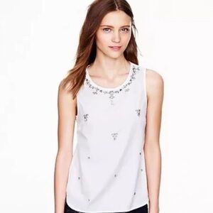 NWT$138 J. Crew Collection Embellished Jewel Necklace Cotton Poplin Top Blouse 6